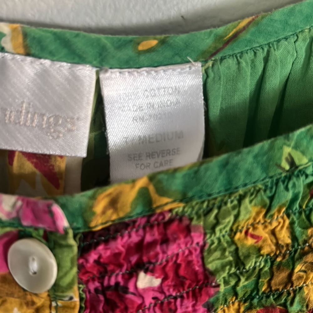 Soft Surroundings smocked neck ruffle hem green floral maxi dress - Picture 3 of 4